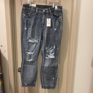 NWT Judy Blue Dark Wash Boyfriend fit High Waisted Distressed Jeans, Size 20W